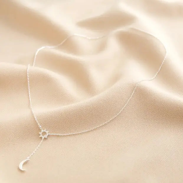 Moon + Star Lariat Necklace | Silver