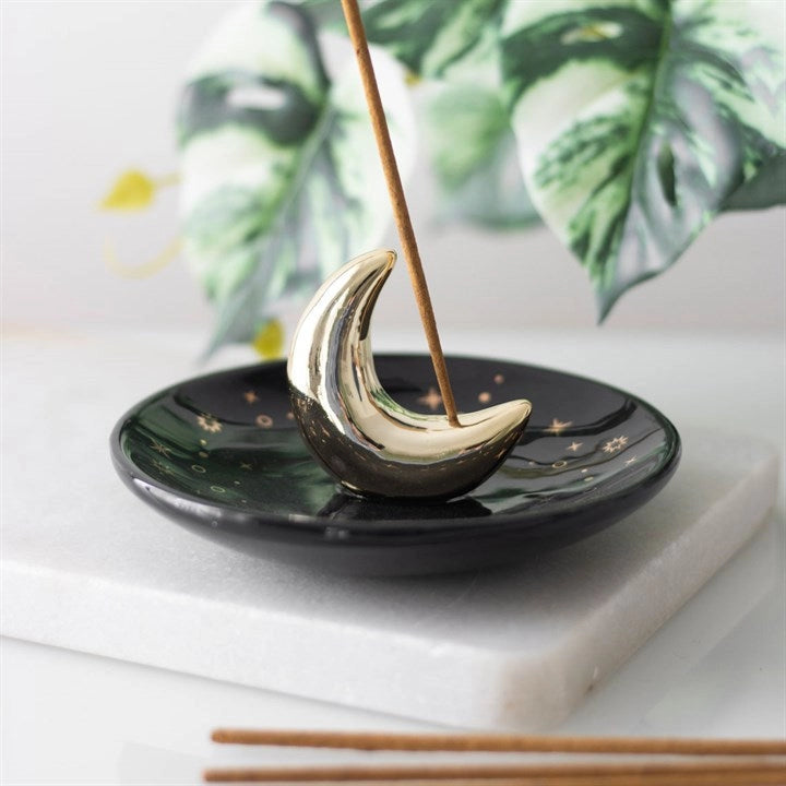 Gold Crescent Moon Incense Holder