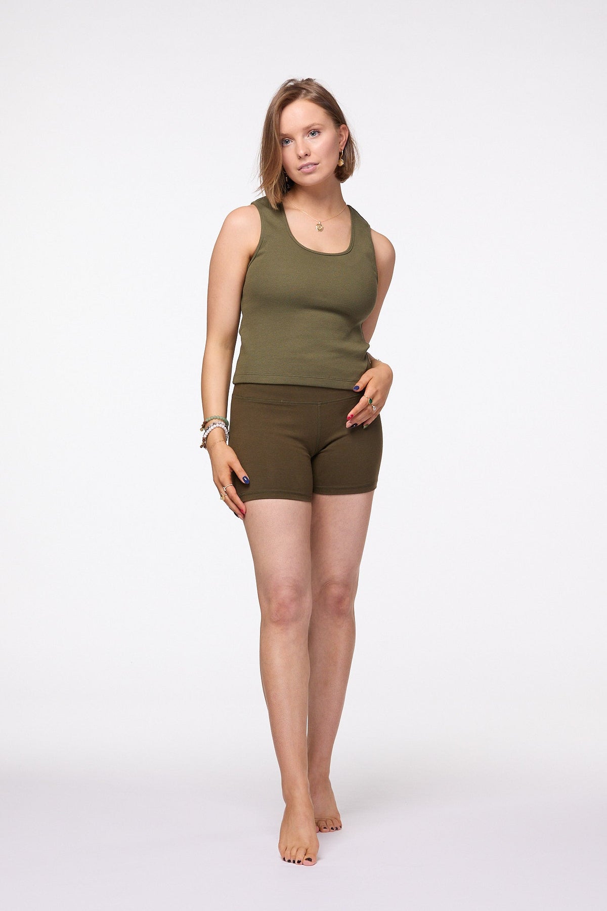Organic Cotton Yoga Rib Green Tank Top Australia Khaki