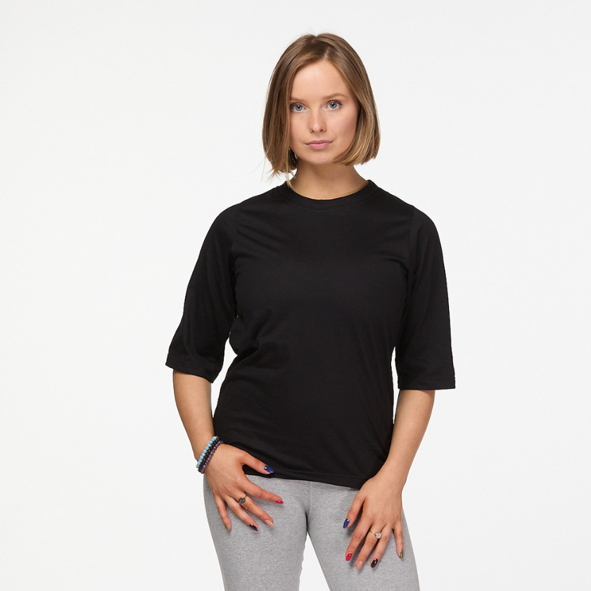 Black  3/4 sleeve slim fit organic cotton T-Shirt Luna & Soul Australia