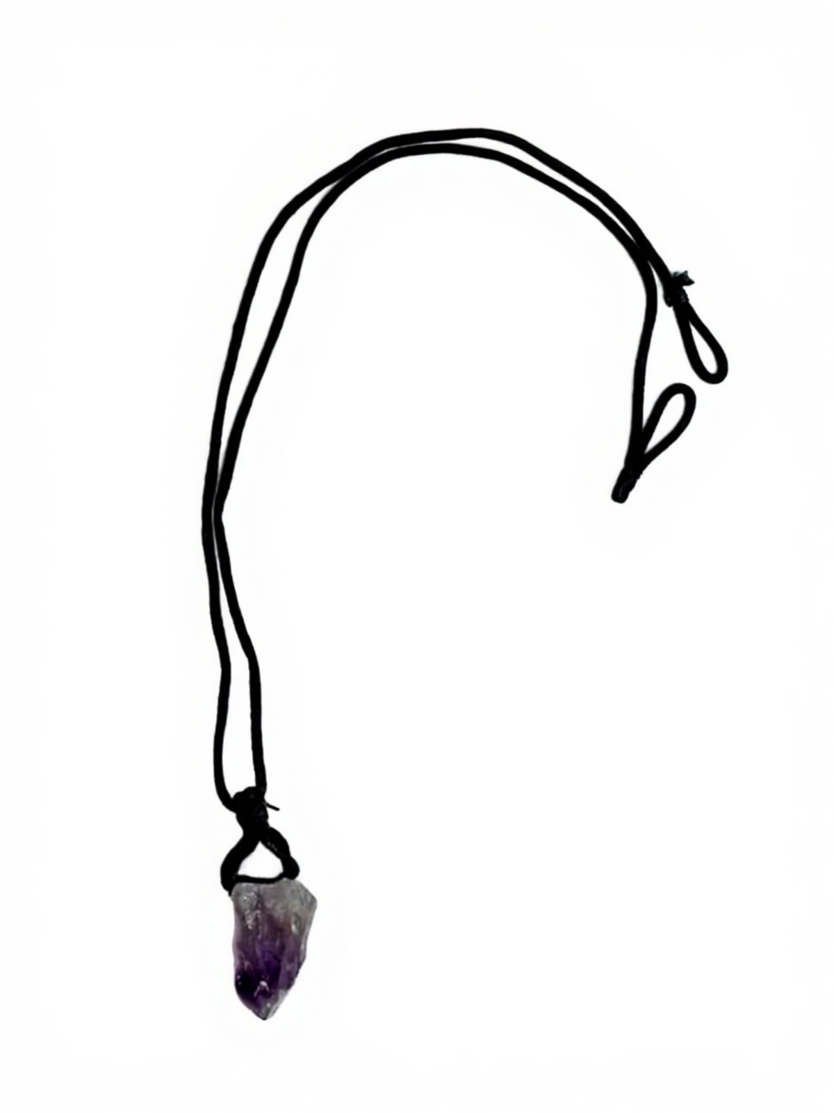 Raw Amethyst crystal necklace on black cord for balance and spiritual growth