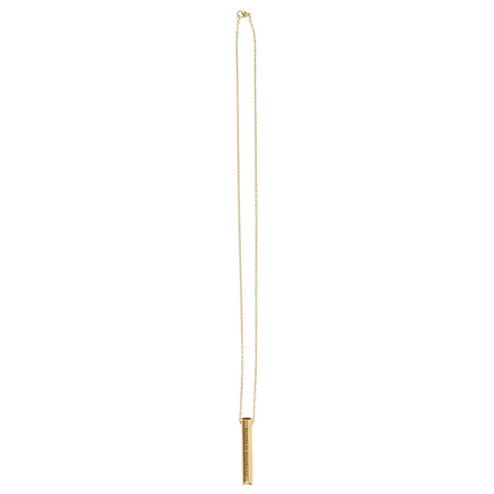 Full gold breathing necklace with mindful pendant used for relaxation and stress relief.