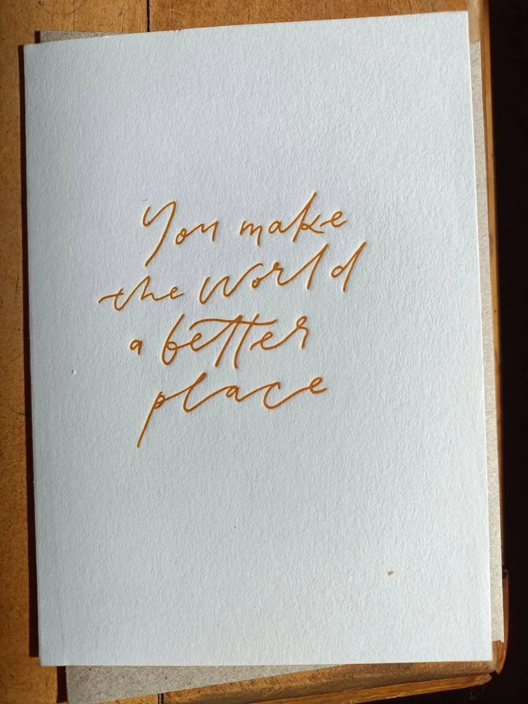 Eco-friendly artisan greeting card with hand lettering design