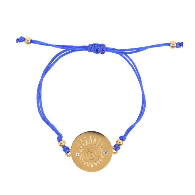 Gold plated Evil Eye string bracelet for protection and good luck