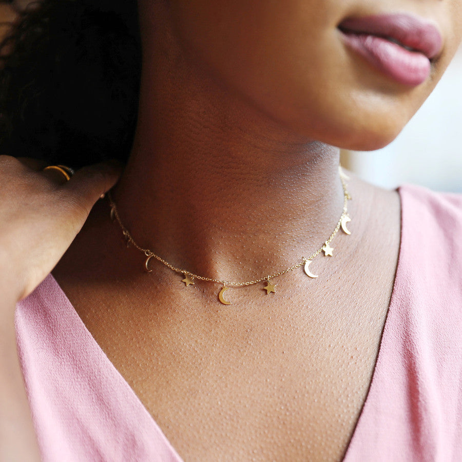 Star+ Moon Charm Necklace | Gold