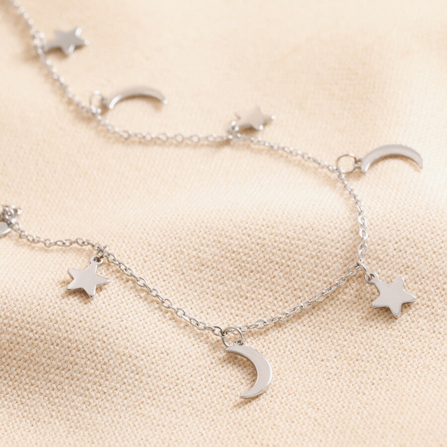 Star+ Moon Charm Necklace | Silver