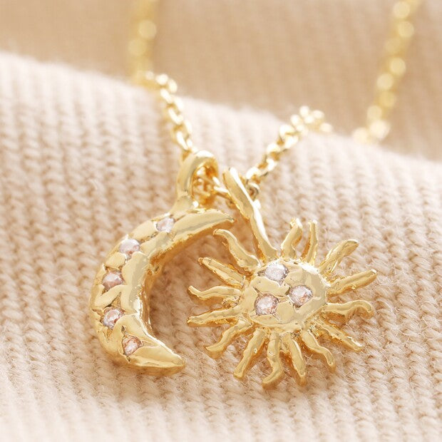 Gold Sun + Moon Charm  Yoga Necklace Jewellery Australia