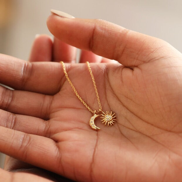 Gold Sun + Moon Charm  Yoga Necklace Jewellery Australia