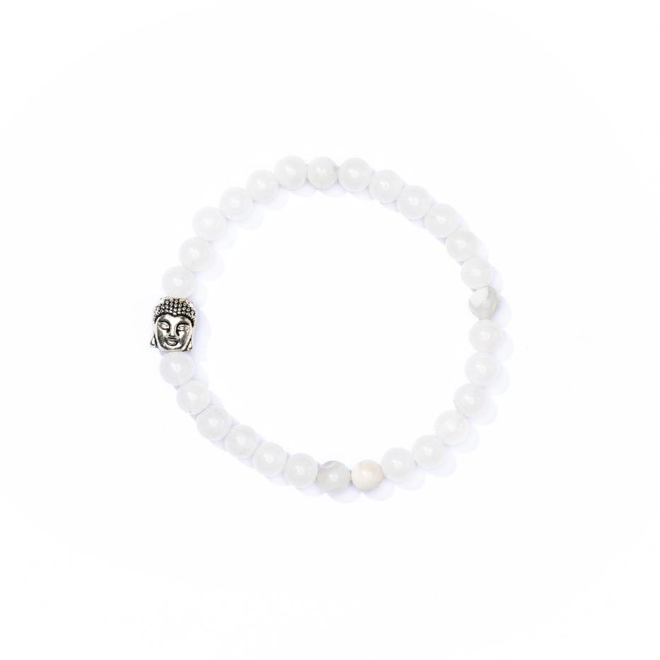 White Bracelet with silver Buddha head