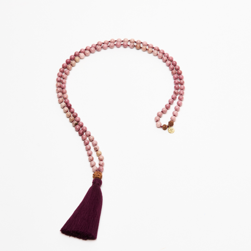 I am Healing 108 Mala Yoga Necklace with Rhodonite Crystals