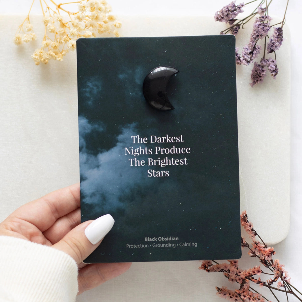 Black Obsidian Crystal Moon Greeting Card