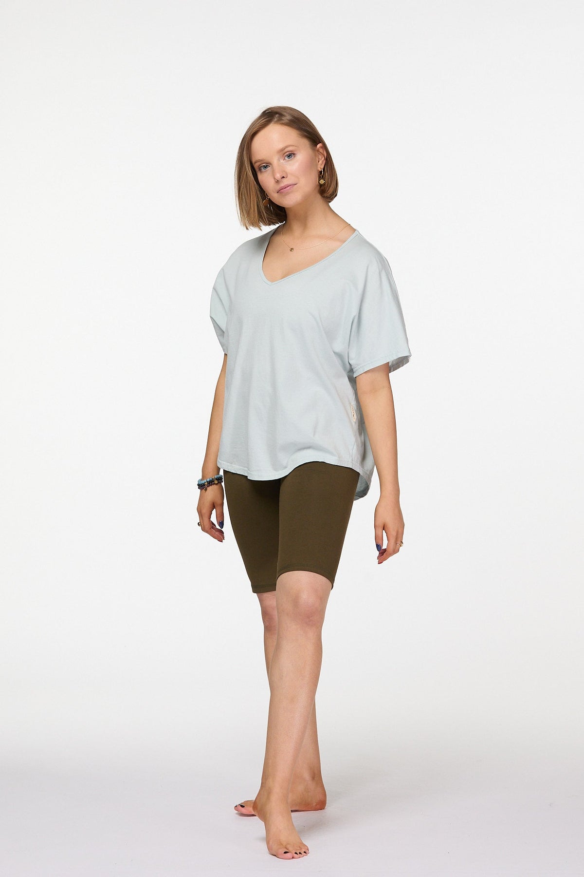 Slouchy cotton V Neck Shirt with  boxy fit 
