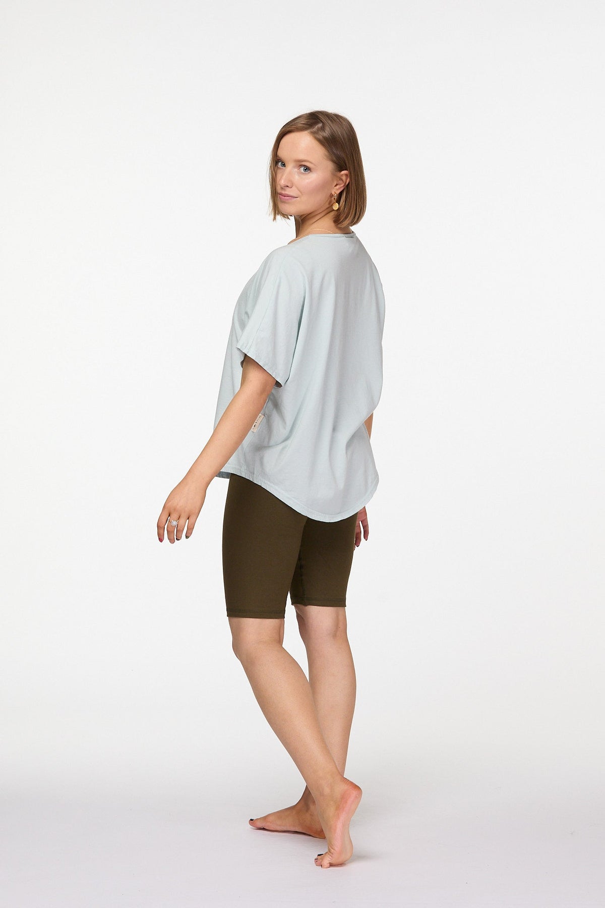 Mint Green V Neck Cotton T-shirt for women