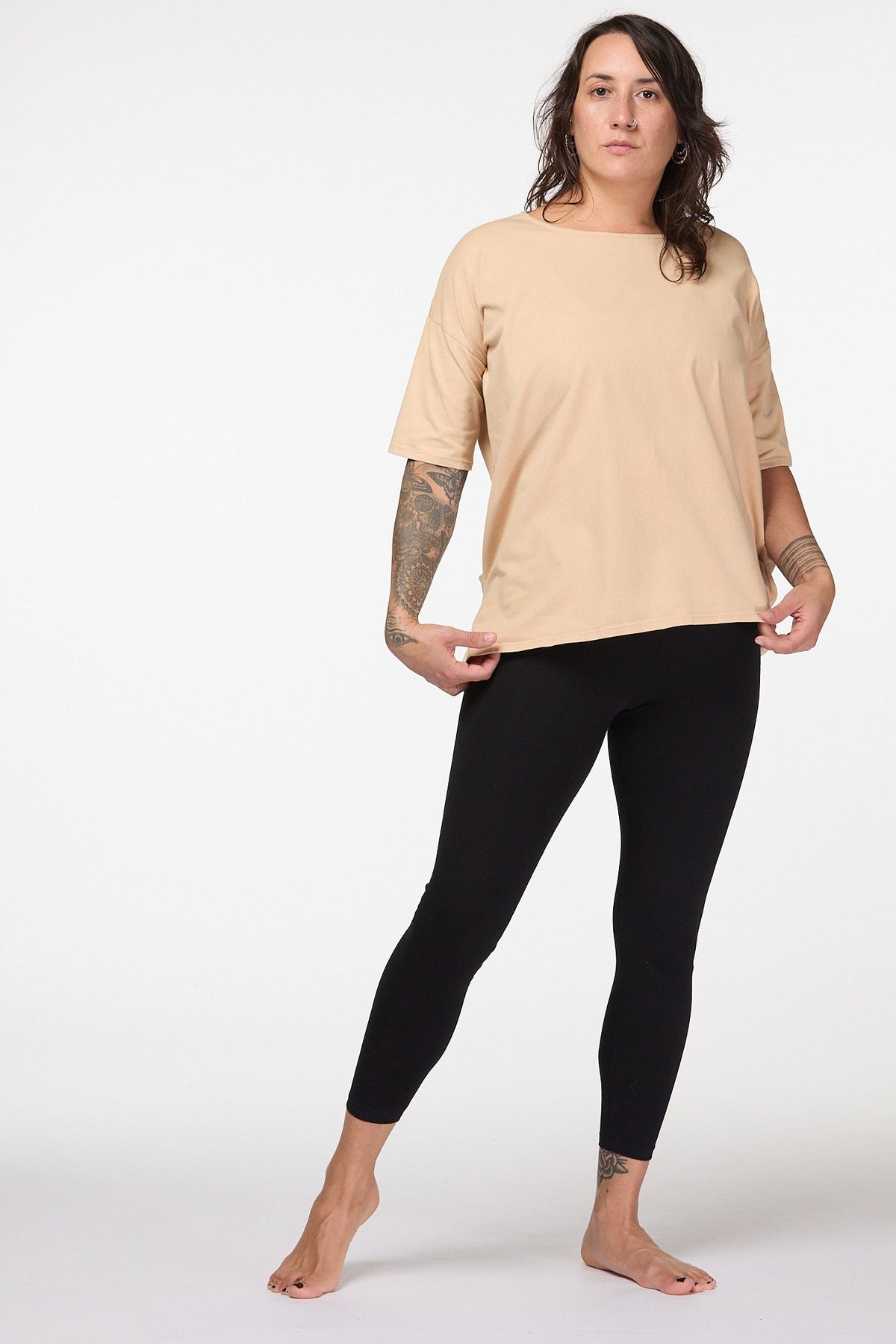 Long Pleated Tencel T-Shirt | Sand