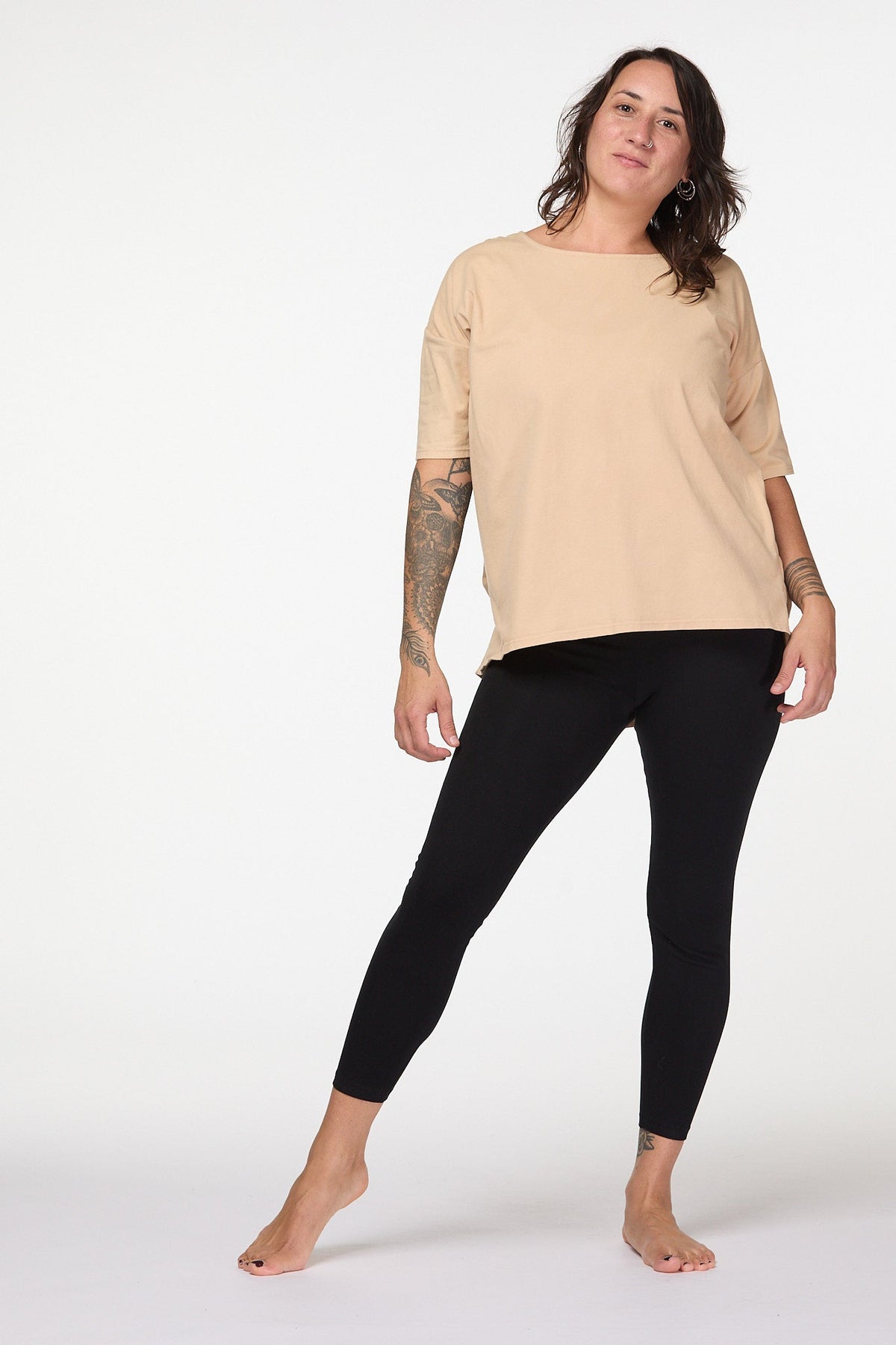 Long Pleated Tencel T-Shirt | Sand