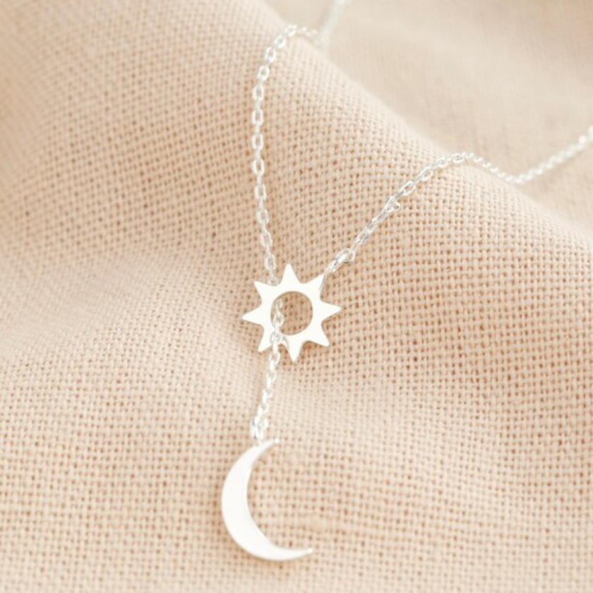Moon + Star Lariat Necklace | Silver