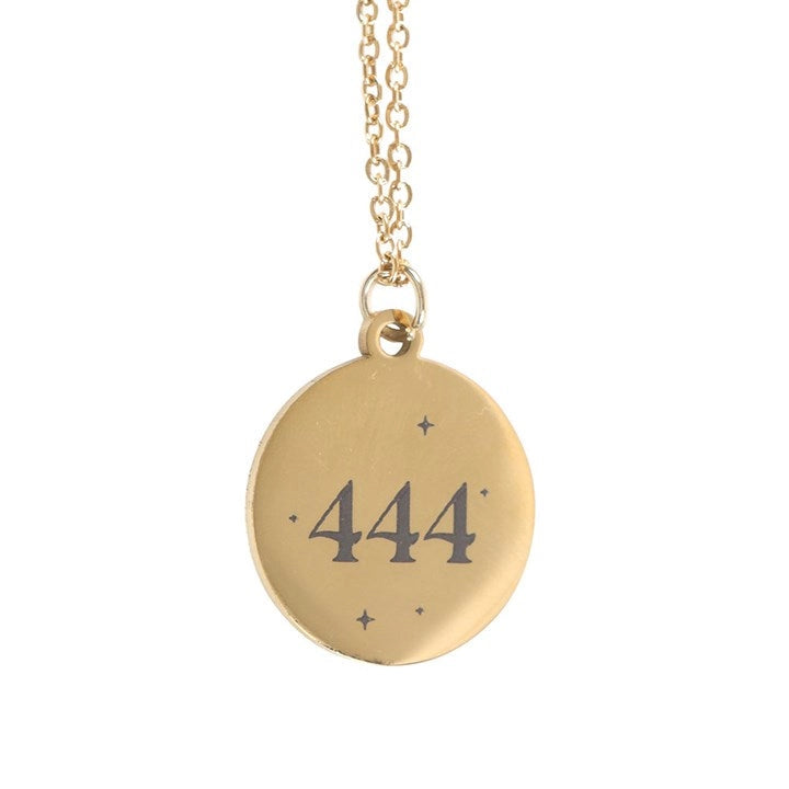 Gold 444 Angel Number Necklace engraved with 444, symbolising protection, grounding, and angelic guidance