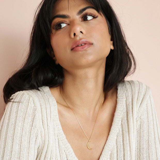 Large Crescent Moon Necklace | Gold