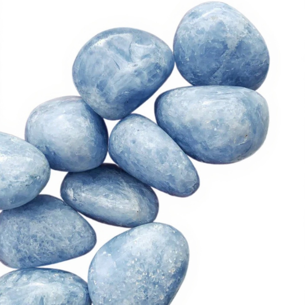 Blue Calcite tumble stone crystal for calm relaxation and stress relief
