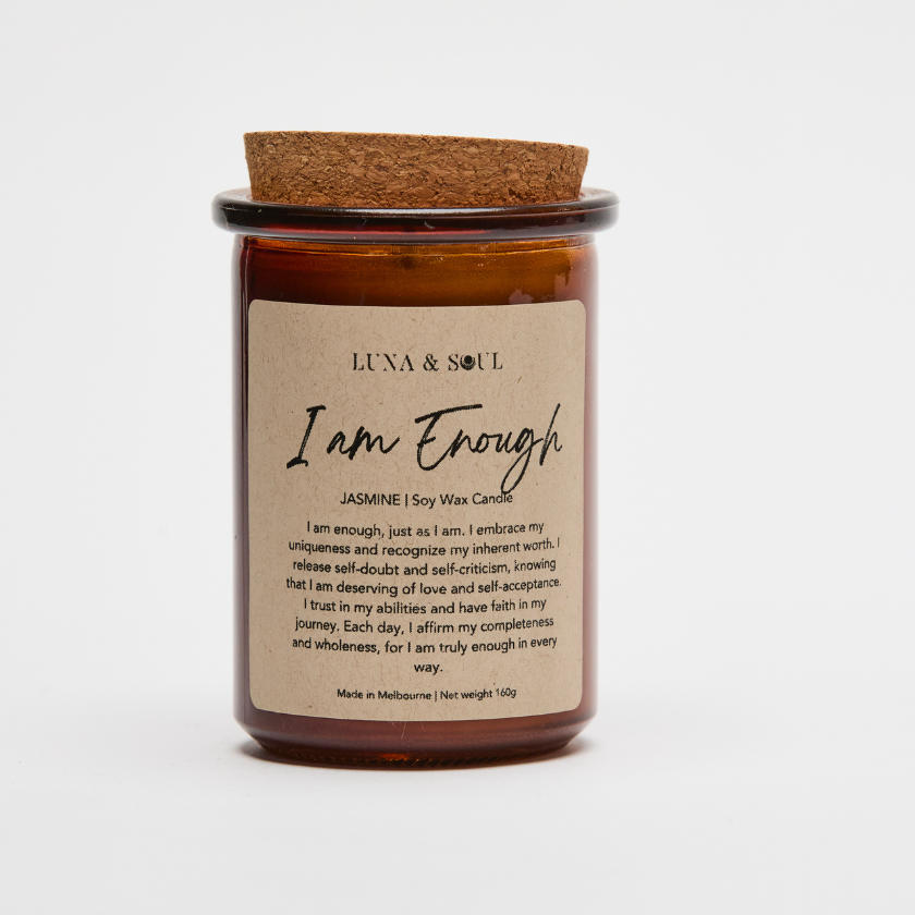I am Enough Affirmation Soy Wax Jasmine Candle Luna &amp; Soul Australia