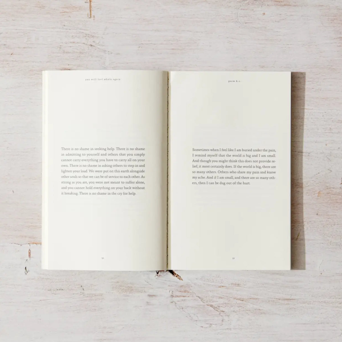 Inside pages of You Will Feel Whole Again by Parm K.C