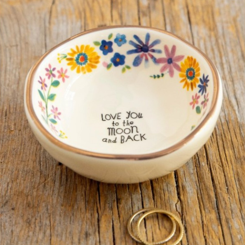 Love You to the Moon and Back trinket dish with gold-rimmed 