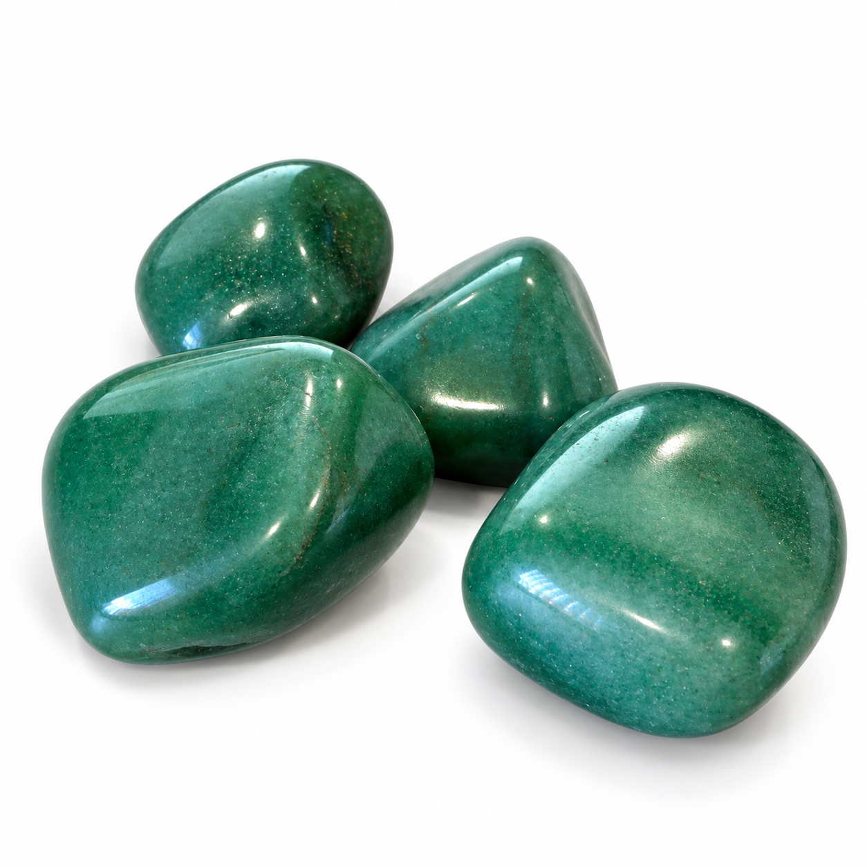 Polished Green Aventurine tumble stone from India with natural green colouring and a smooth rounded surface.