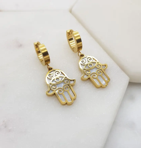 Hamsa Hand Drop Earrings | Gold