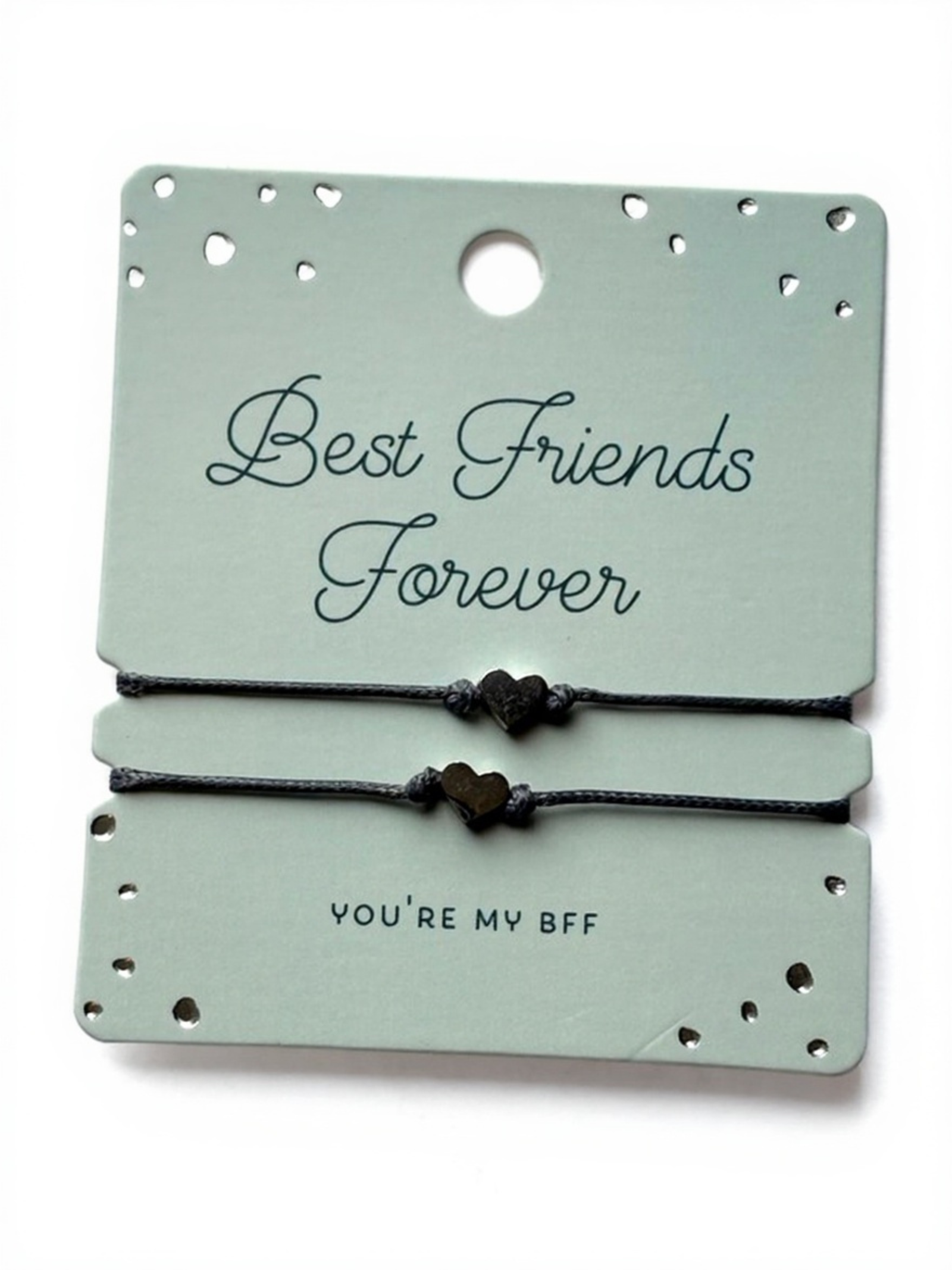Best Friends Forever string bracelet set with heart charms for friendship