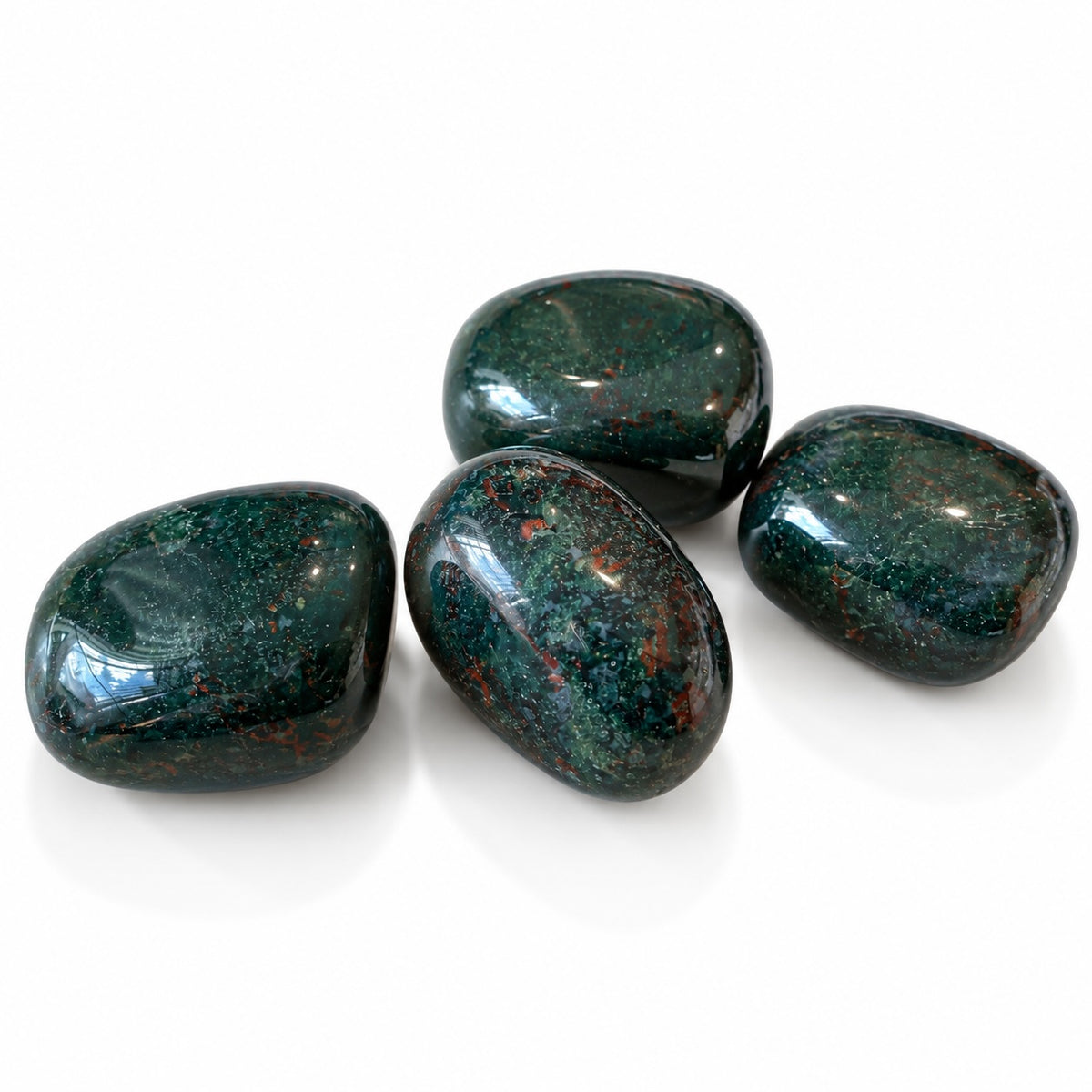 Bloodstone crystal stone with a green base and red markings.