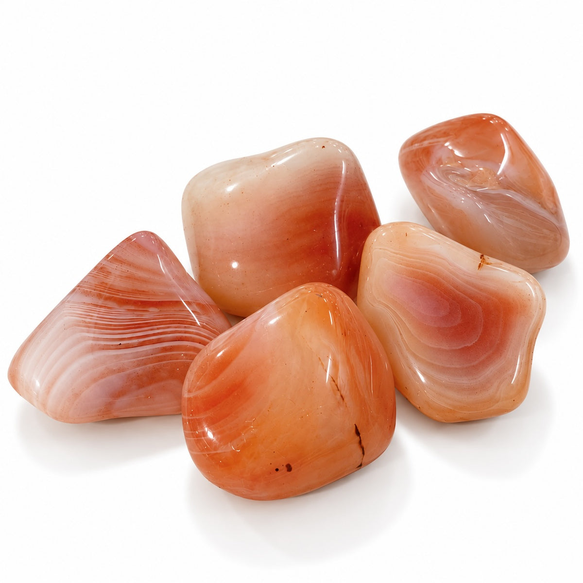 Carnelian tumble stone from Brazil.