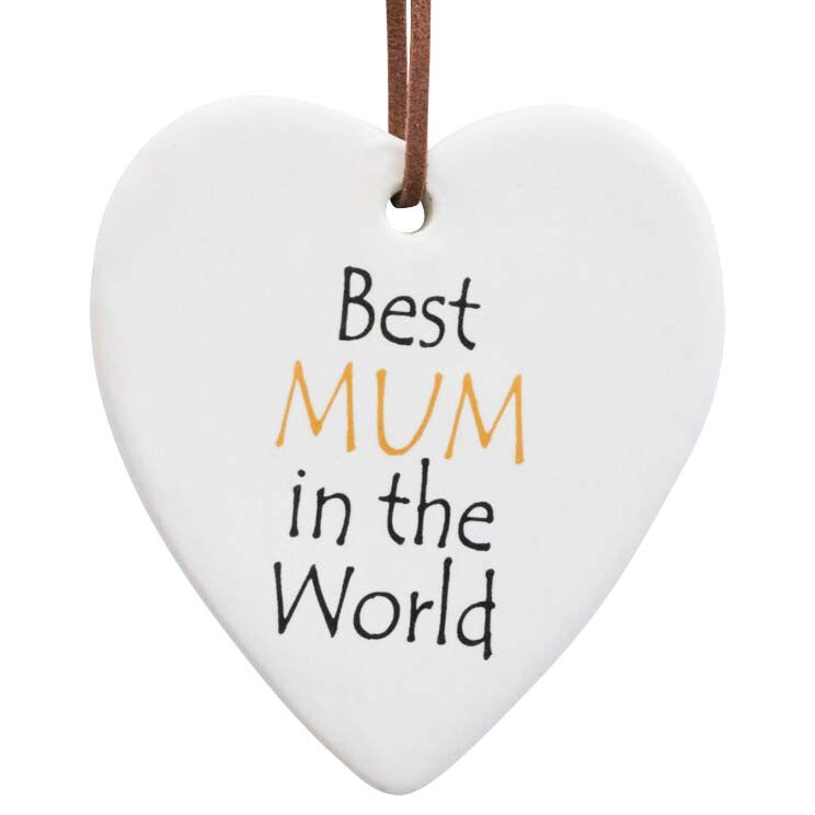 White ceramic hanging heart with quote best mum in the world
