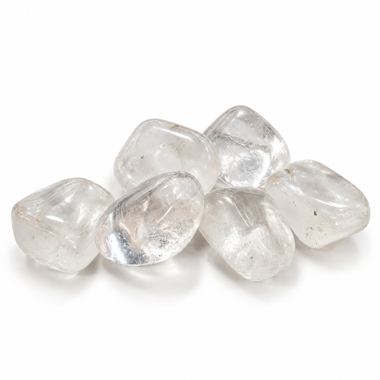 Clear Quartz tumble stone from Peru with polished translucent appearance; actual stone may vary. Photograph to be confirmed.