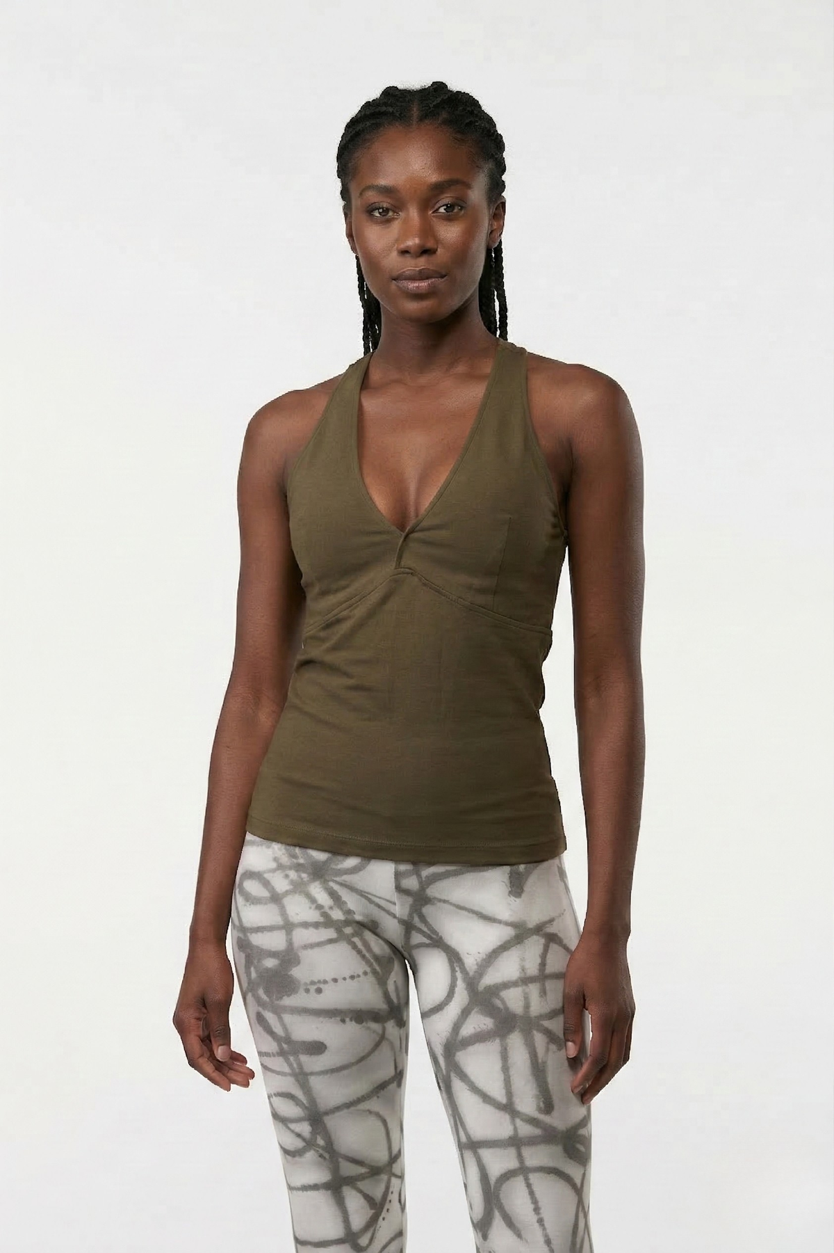 Black Althetic Women wearing cotton top for activewear with grey white leggings