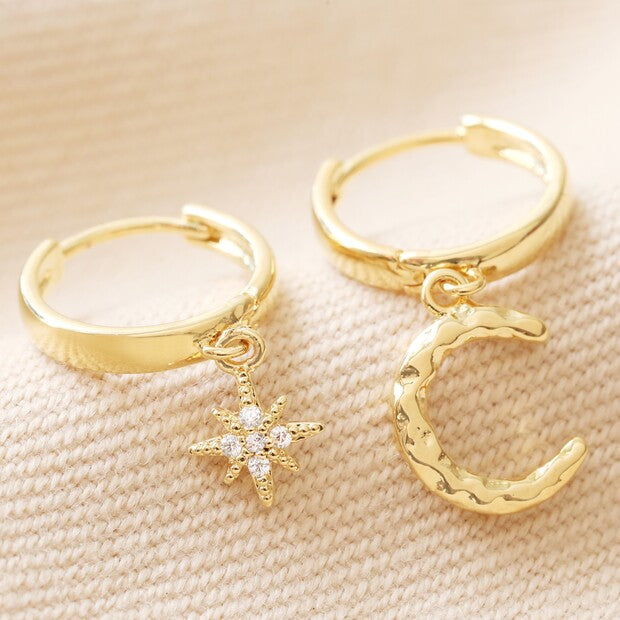 Moon + Star Charm Hoop Earrings  Luna & Soul Yoga Jewellery Australia