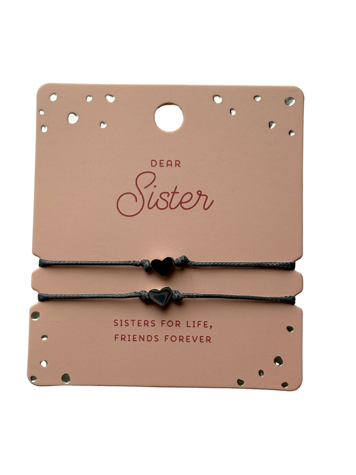 Dear Sister matching string bracelet set with heart charms for sisters