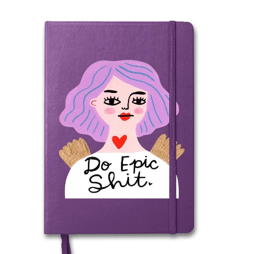 Do Epic Shit Grumpy Angel Notebook – A5 lined purple notebook with playful angel illustration.