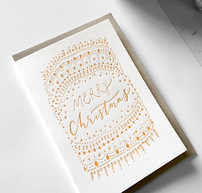 Festive Merry Christmas card with gold details