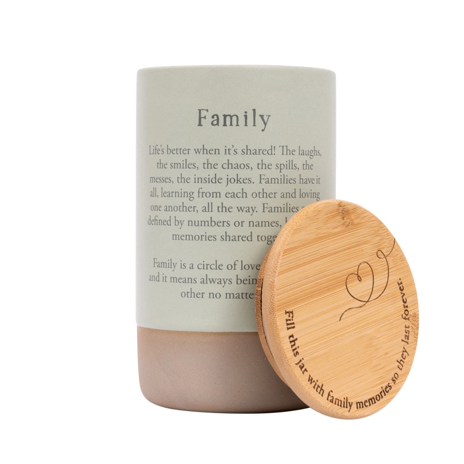 Ceramic Heartfelt Jar with bamboo lid and notecards for mindful reflection