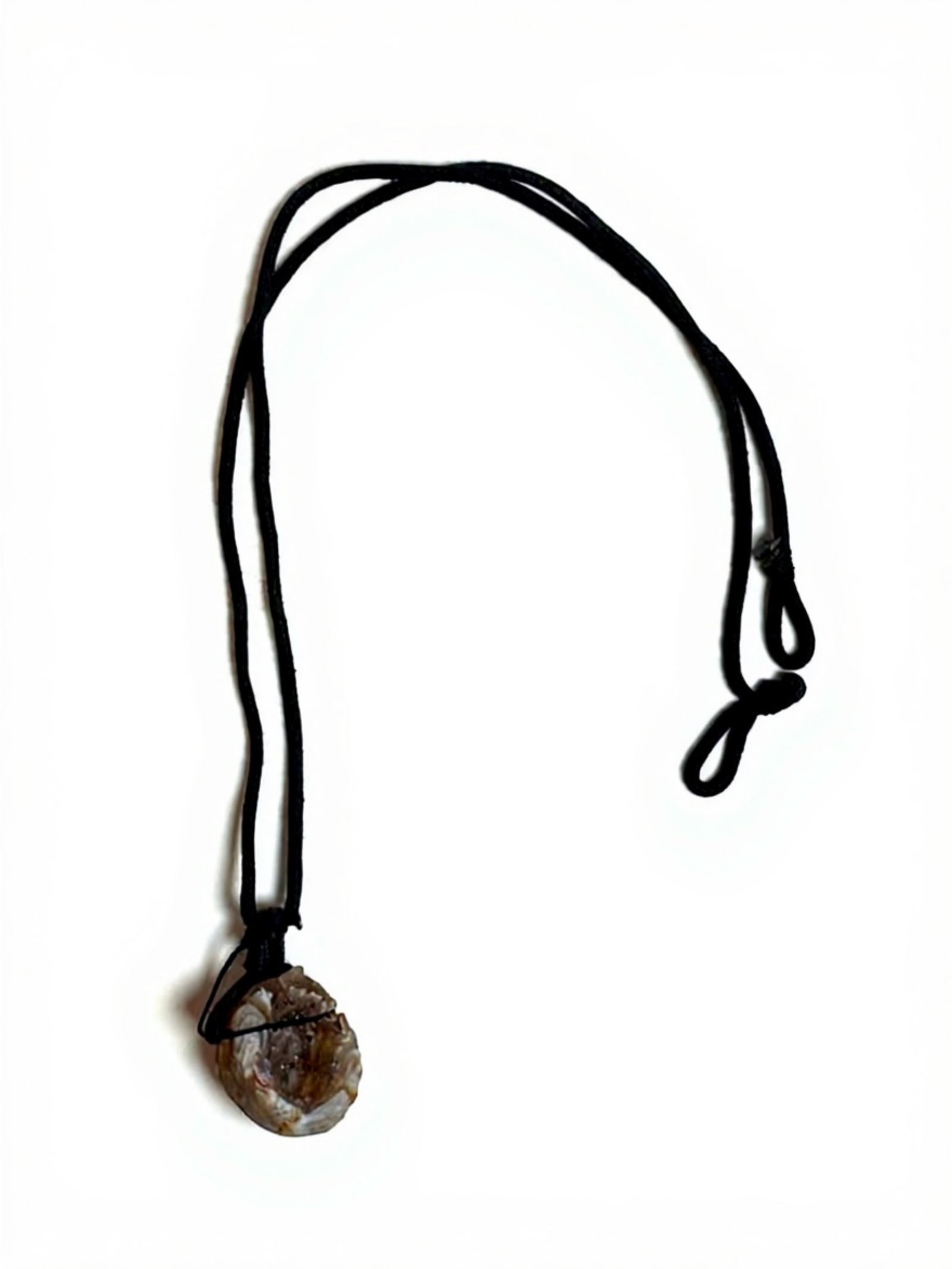 aw Geode crystal necklace on black cord for balance and inner harmony