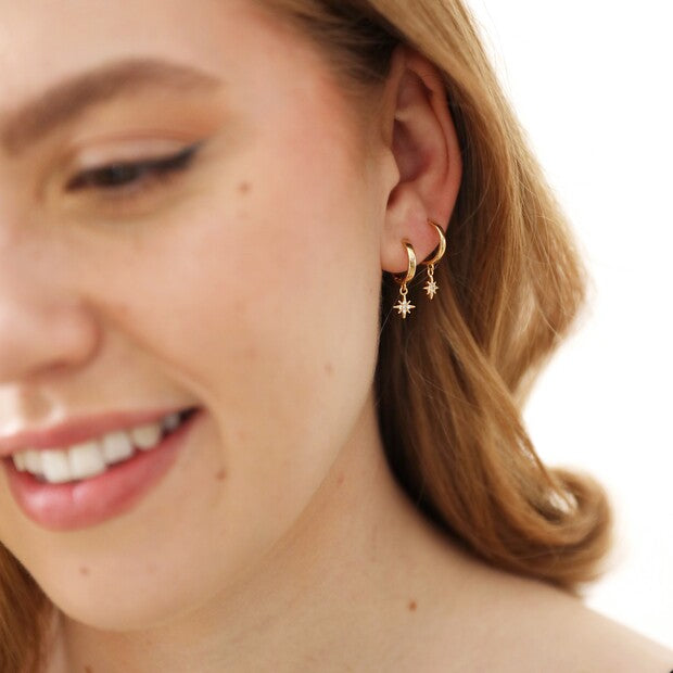 Tiny Star Charm Hoop Earrings