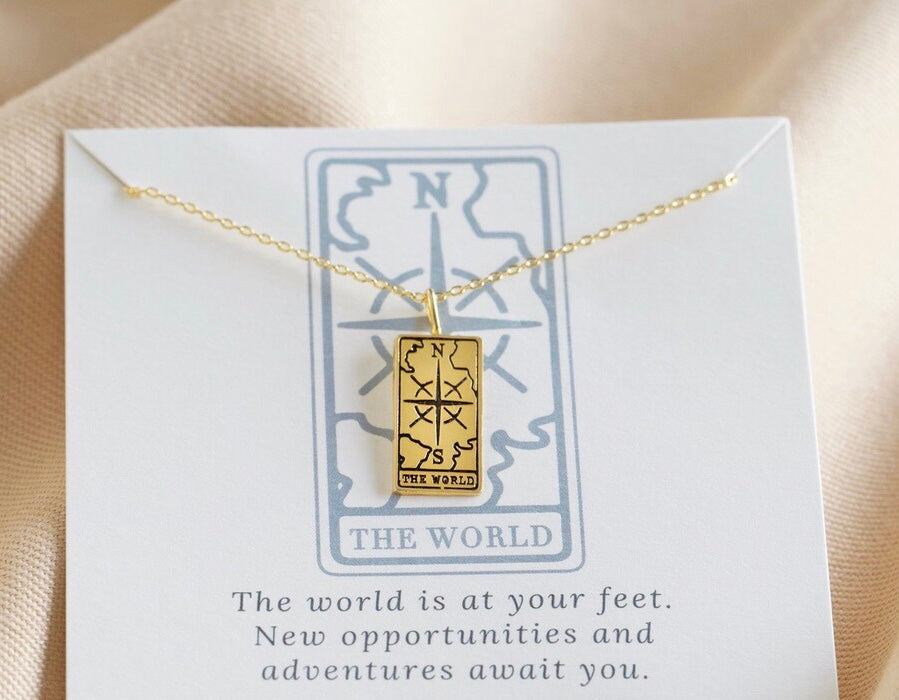 World Tarot Card Necklace | Gold