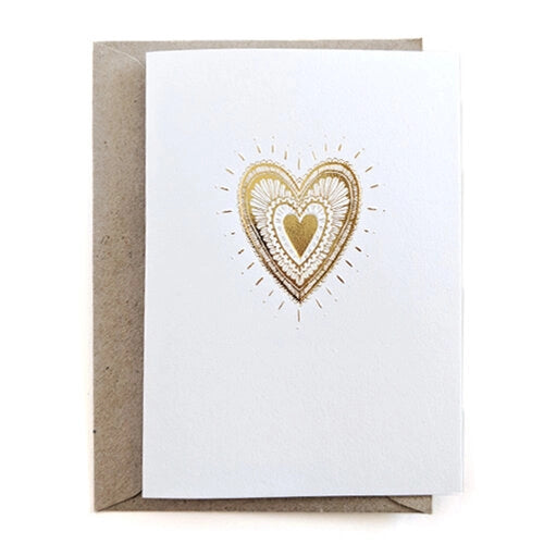 Golden Heart Greeting Card with foil pressed embossed design