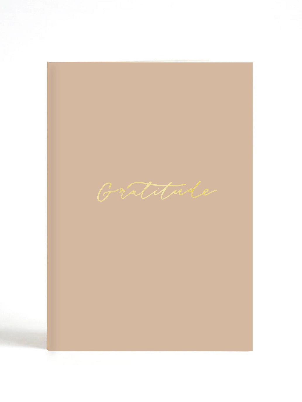A6 gold foil gratitude notebook styled on a shelf