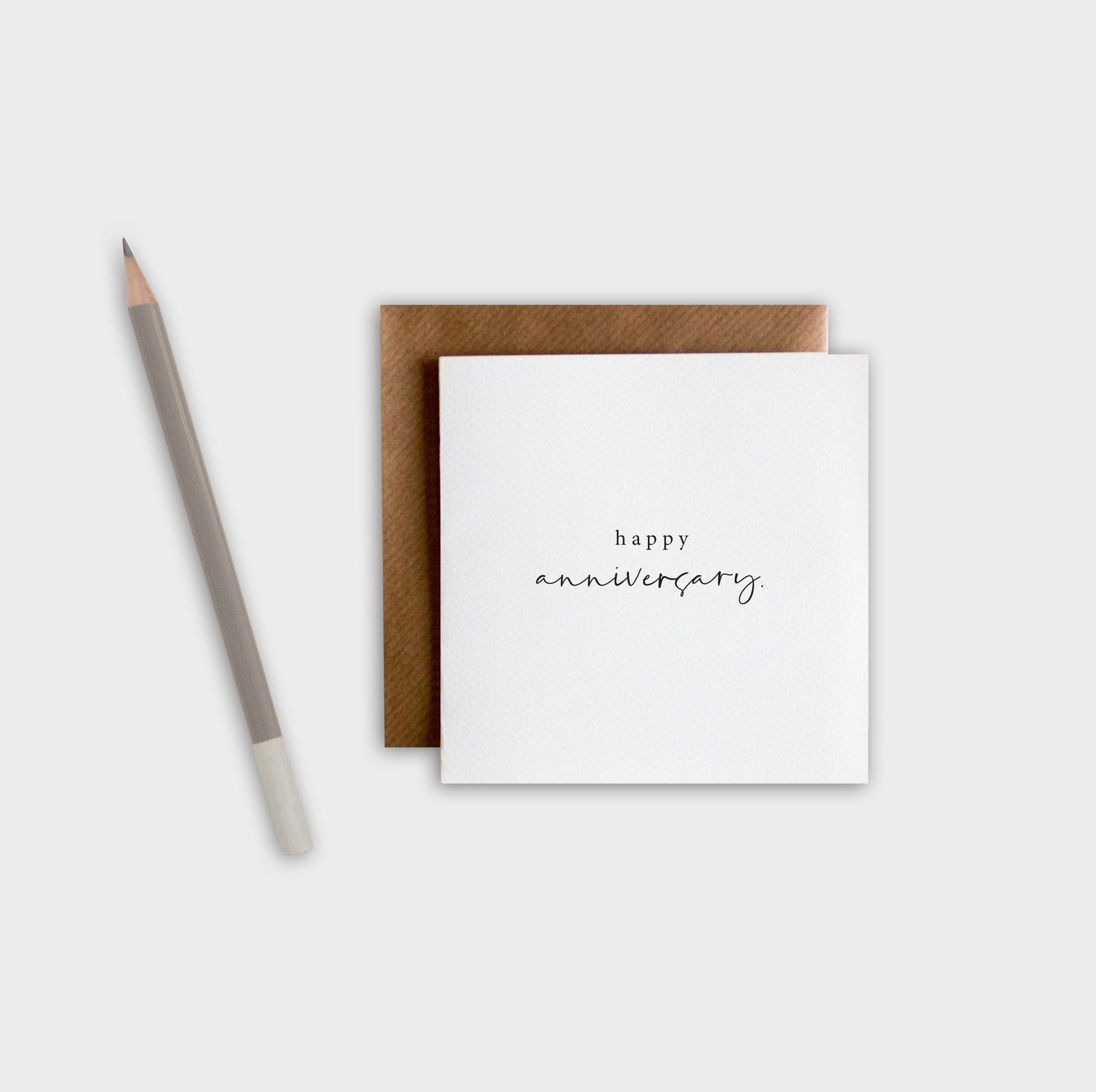 Happy Anniversary greeting card printed on thick textured cotton pulp paper, minimalist style.
