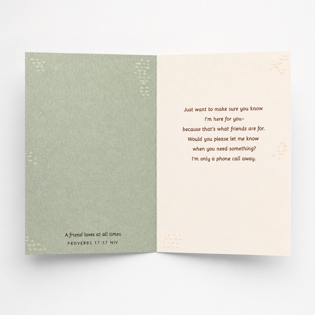 Sympathy and support greeting card inside text