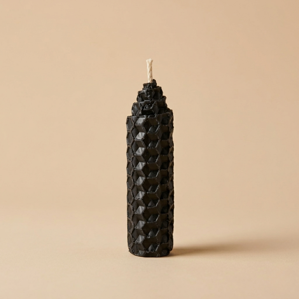 Black  hand-rolled beeswax ritual candle with banishing and protection intention card by Luna and Soul