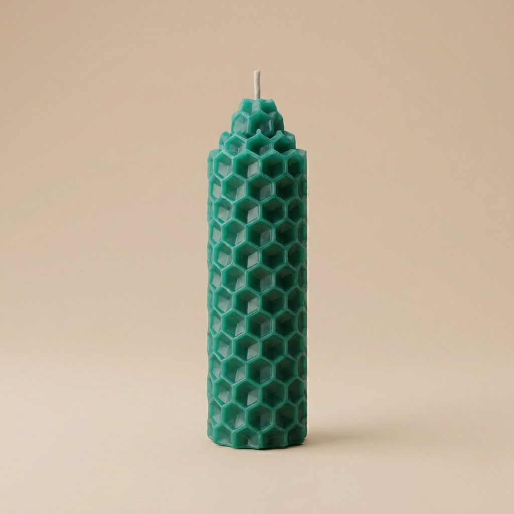 Green  hand-rolled beeswax ritual candle with money and luck intention card by Luna and Soul
