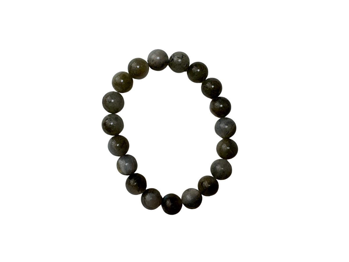 Labradorite crystal bracelet with 10mm round iridescent beads for intuition and transformation