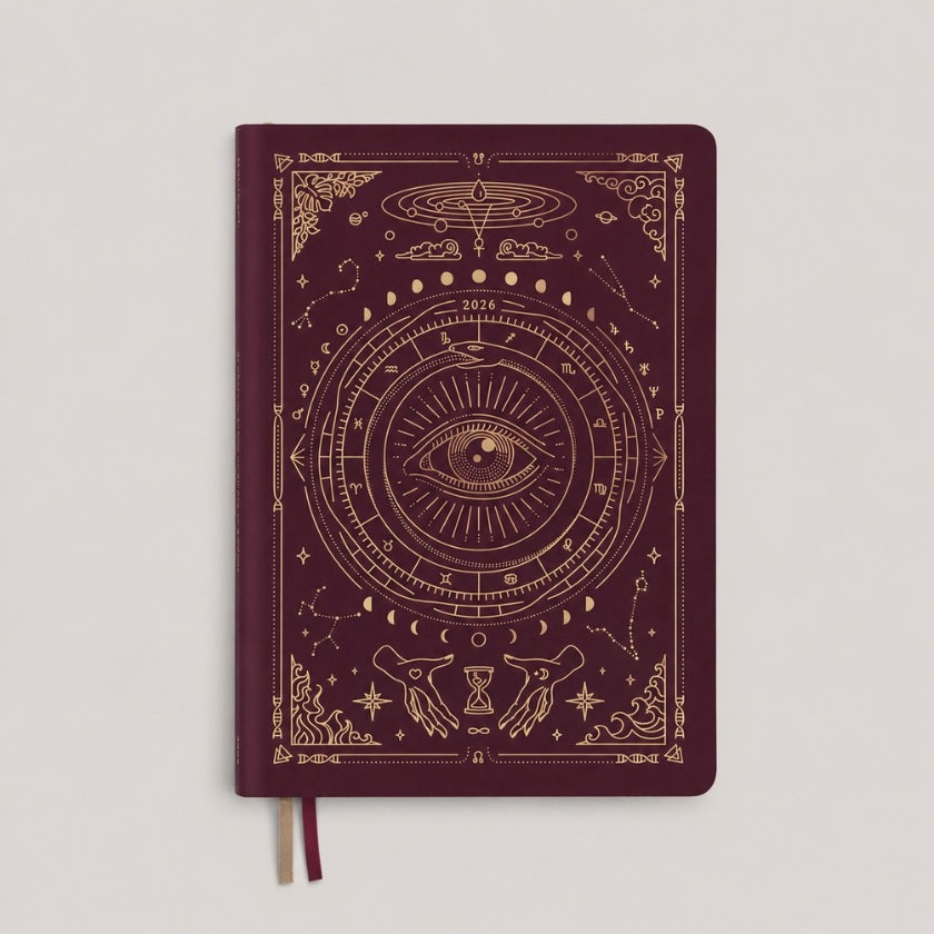 Magic of I 2027 Astrological Planner in Pomegranate Velvet with gold foil cover.